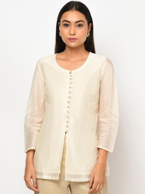 

Fabindia Women White Woven Design Kurti
