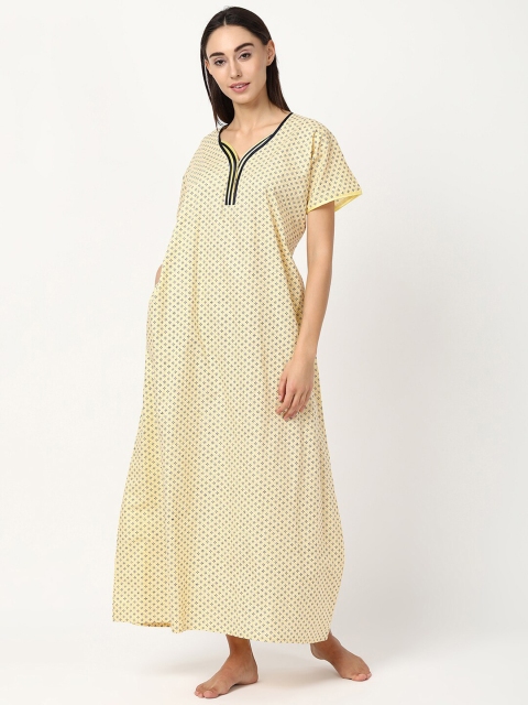 

V2 Value & Variety Yellow Printed Maxi Nightdress