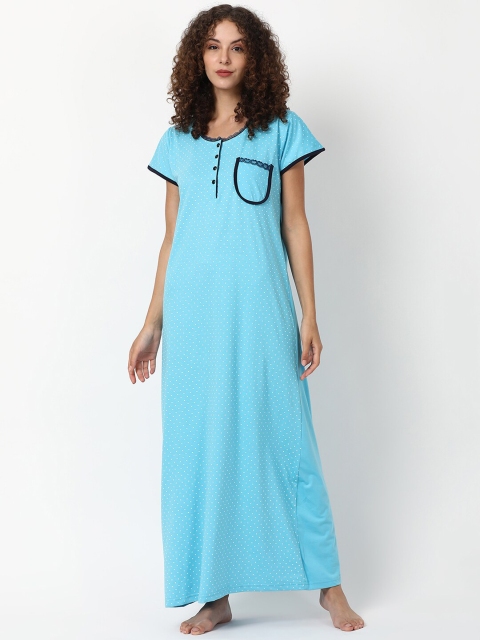 

V2 Value & Variety Blue Printed Maxi Nightdress