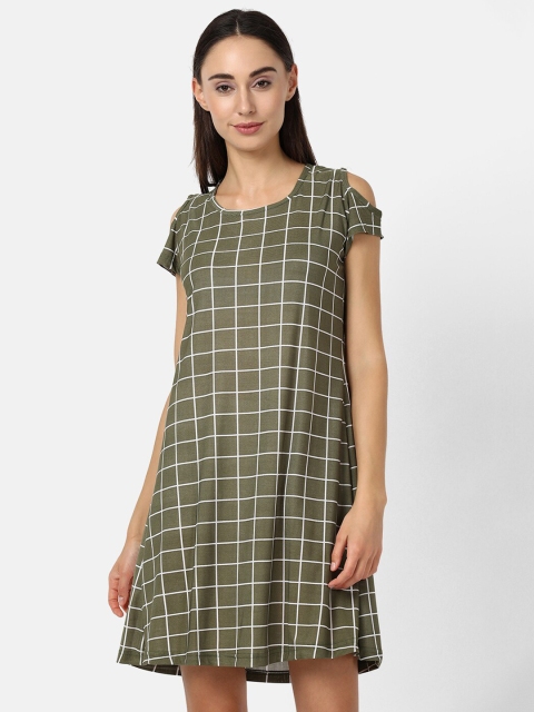 

V2 Value & Variety Green Checked Cold-Shoulder Sleeves Nightdress