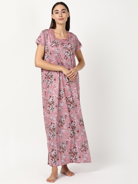 

V2 Value & Variety Women Pure Cotton Purple Floral Printed Maxi Nightdress