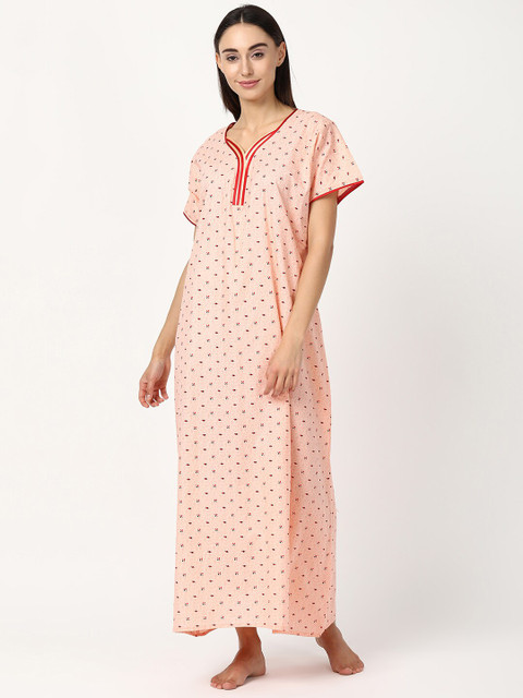 

V2 Value & Variety Women Peach-Coloured Geometric Printed Nightdress