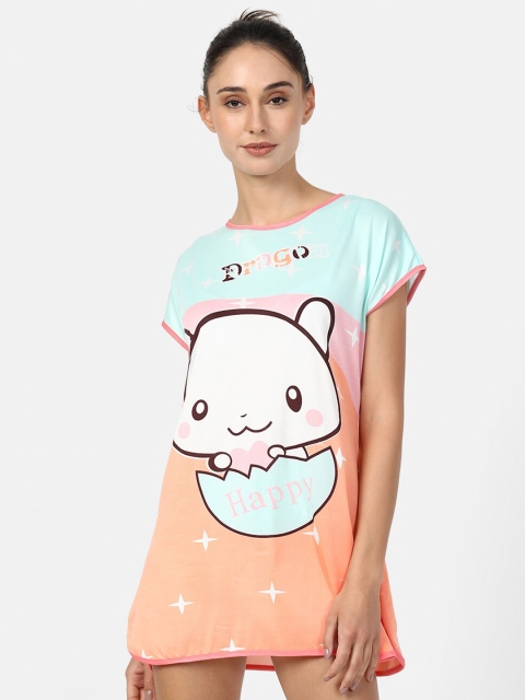 

V2 Value & Variety Peach-Coloured Printed Nightdress