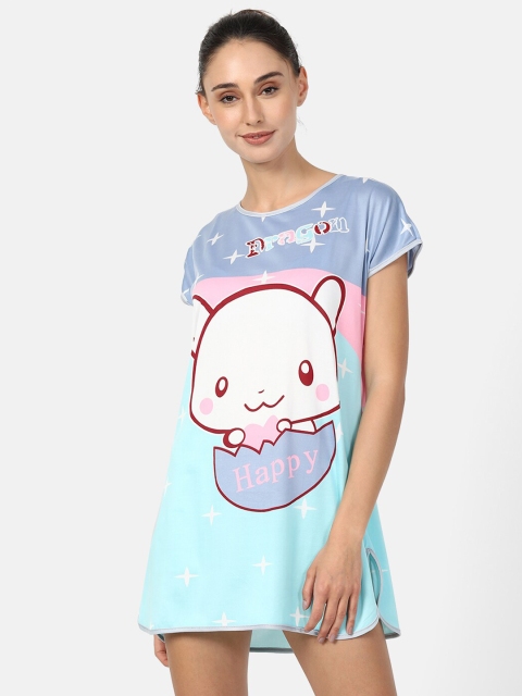 

V2 Value & Variety Women Grey & Blue Printed Nightdress