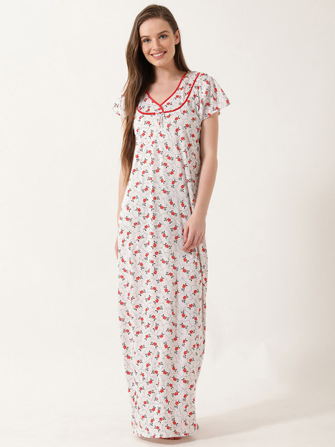 

V2 Value & Variety Peach-Coloured Printed Maxi Nightdress