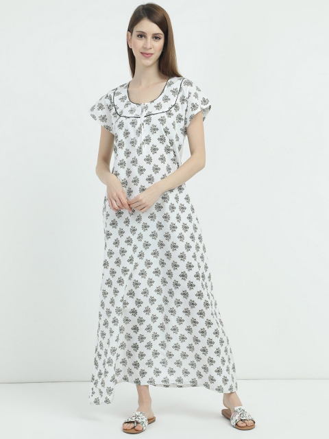 

V2 Value & Variety White Pure Cotton Printed Maxi Nightdress