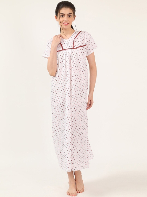 

V2 Value & Variety Women White & Brown Floral Printed Nightdress