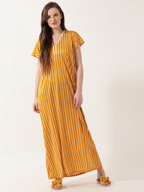 

V2 Value & Variety Mustard Yellow & White Striped Maxi Nightdress