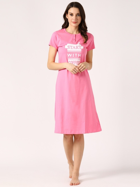 

V2 Value & Variety Women Pink & White Printed Nightdress