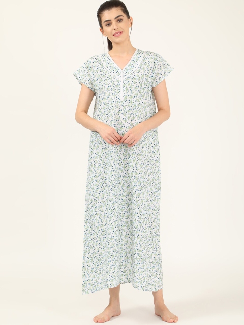 

V2 Value & Variety Women Green Printed Maxi Pure Cotton Nightdress
