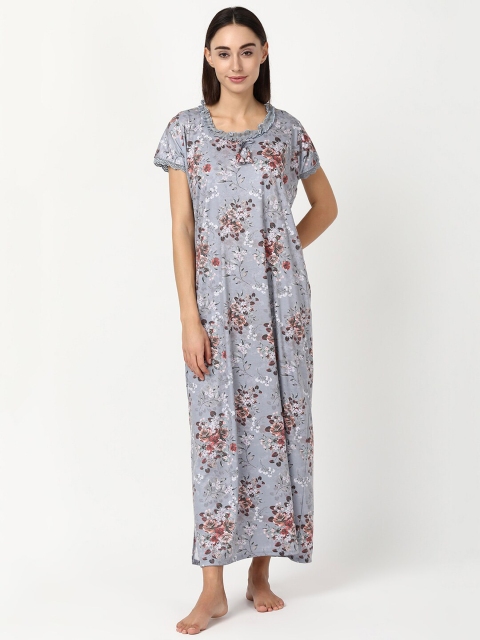 

V2 Value & Variety Grey Printed Pure Cotton Maxi Nightdress