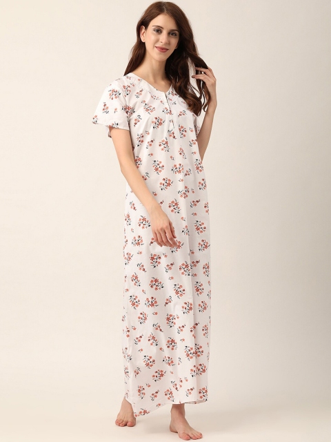 

V2 Value & Variety White Printed Maxi Cotton Blend Nightdress