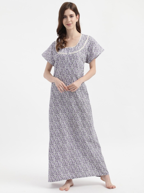 

V2 Value & Variety White Printed Maxi Cotton Nightdress