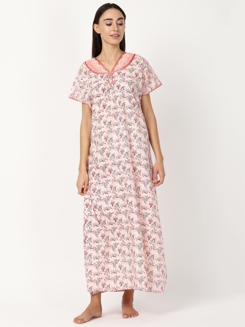 

V2 Value & Variety Peach-Coloured Printed Maxi Nightdress