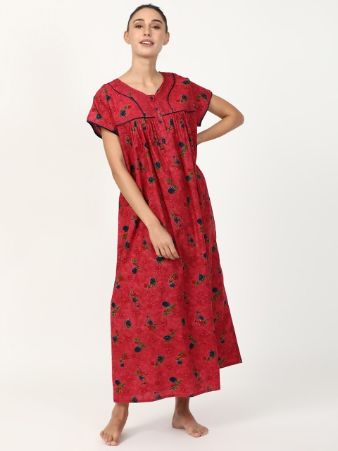 

V2 Value & Variety Pink & Green Printed Maxi Nightdress