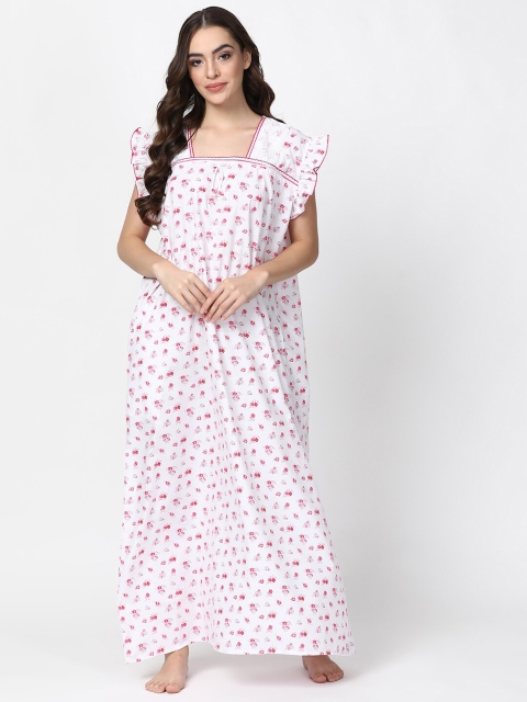 

V2 Value & Variety White & Pink Printed Maxi Nightdress