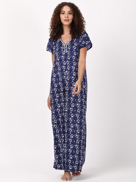 

V2 Value & Variety Navy Blue & White Printed Maxi Nightdress