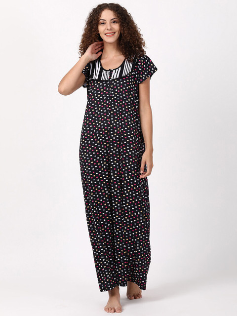 

V2 Value & Variety Black & White Printed Maxi Nightdress