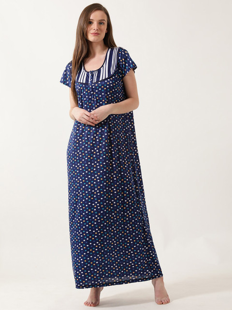 

V2 Value & Variety Navy Blue Printed Maxi Nightdress