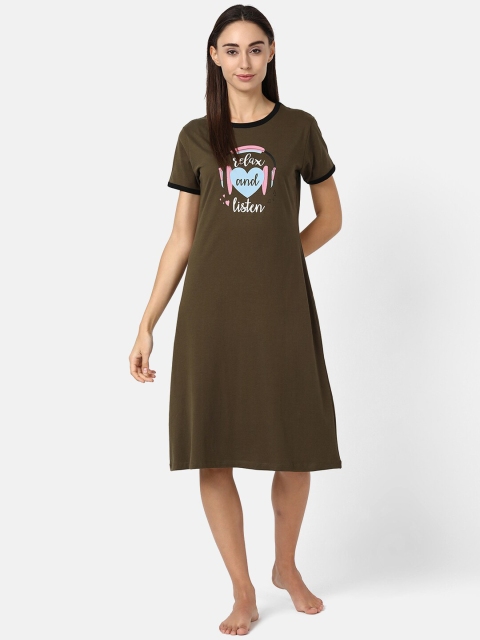 

V2 Value & Variety Olive Green Printed Nightdress