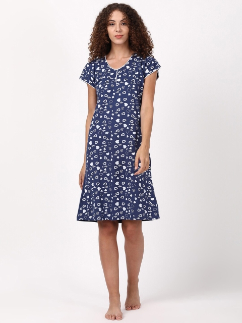 

V2 Value & Variety Navy Blue Printed Nightdress