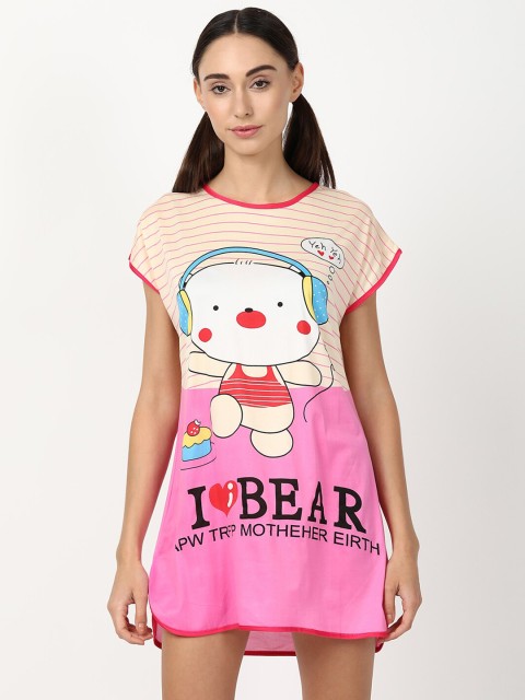 

V2 Value & Variety Pink & Beige Printed Nightdress