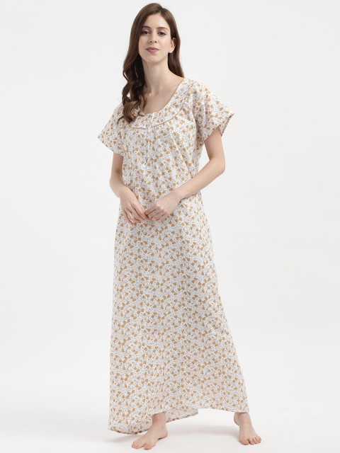 

V2 Value & Variety Mustard Printed Pure Cotton Maxi Nightdress