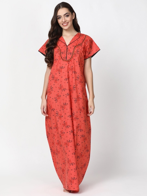 

V2 Value & Variety Woman Orange Printed Maxi Nightdress