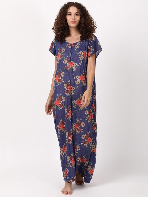 

V2 Value & Variety Navy Blue Printed Maxi Nightdress