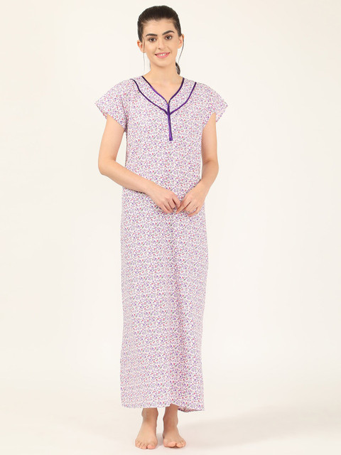 

V2 Value & Variety White Printed Maxi Nightdress