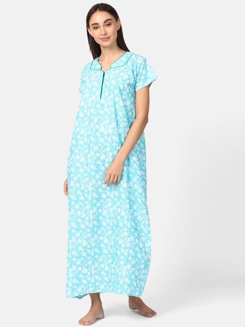 

V2 Value & Variety Turquoise Blue Printed Maxi Nightdress