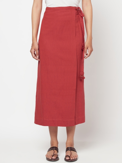 

Fabindia Women Rust Orange Solid Wrap Midi-Skirt