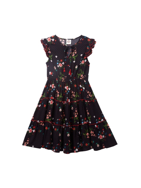 

Cub McPaws Black & Red Floral Printed Tier Dress