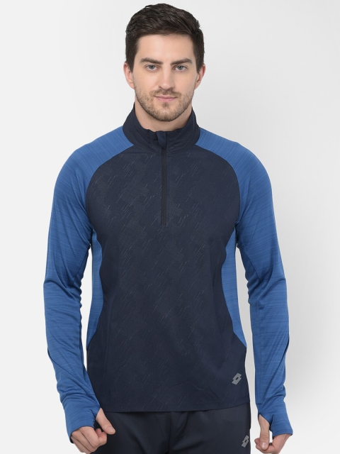 

Lotto Men Navy Blue & Black Colourblocked High Neck T-shirt
