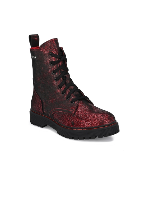 

Delize Red & Black Leather Party Block Heeled Boots