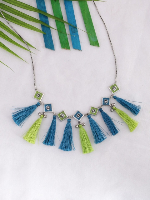 

Voylla Silver-Plated & Blue Brass Antique Necklace