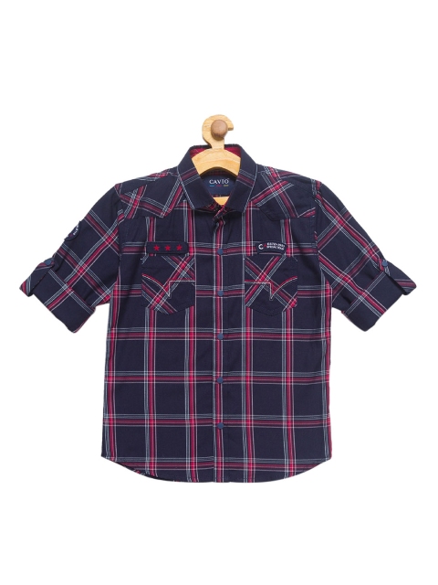 

CAVIO Boys Navy Blue Premium Opaque Checked Casual Shirt