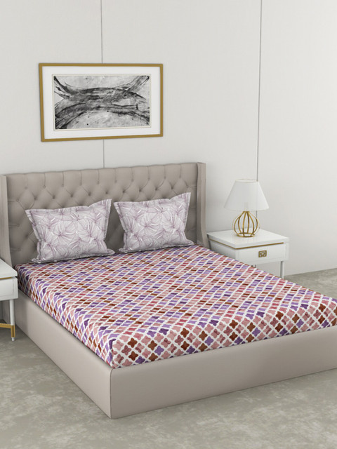 

BIANCA Purple & Brown Geometric 210 TC King Bedsheet with 2 Pillow Covers