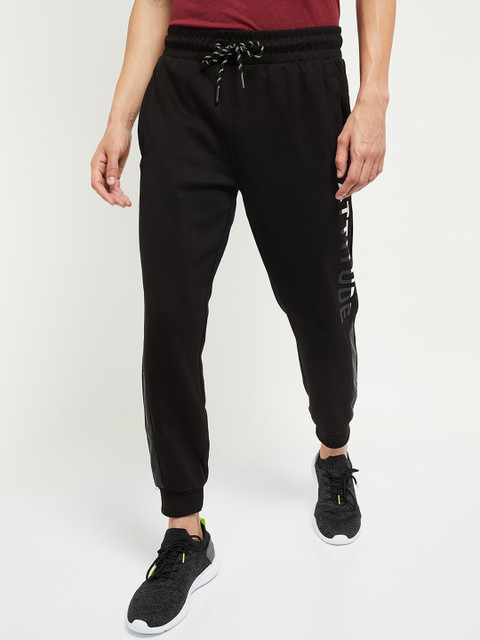 

max Men Black & White Typographic Printed Joggers