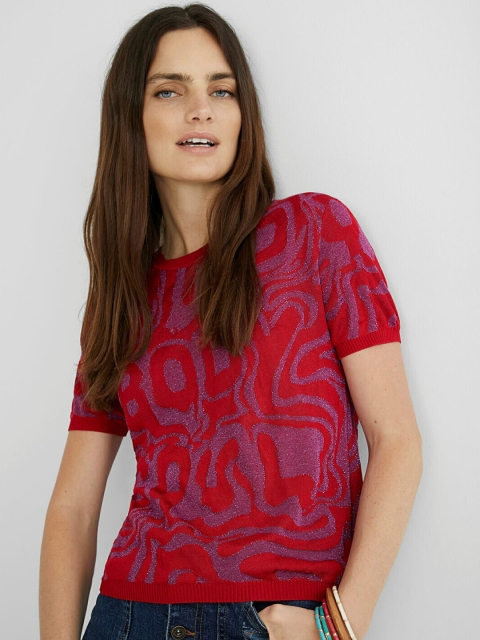 

Desigual Women Red Printed T-shirt