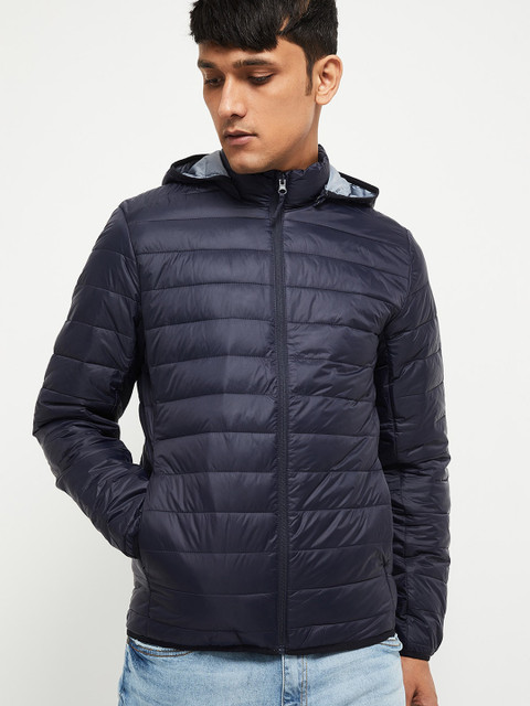 

max Men Black Hooded Padded Jacket