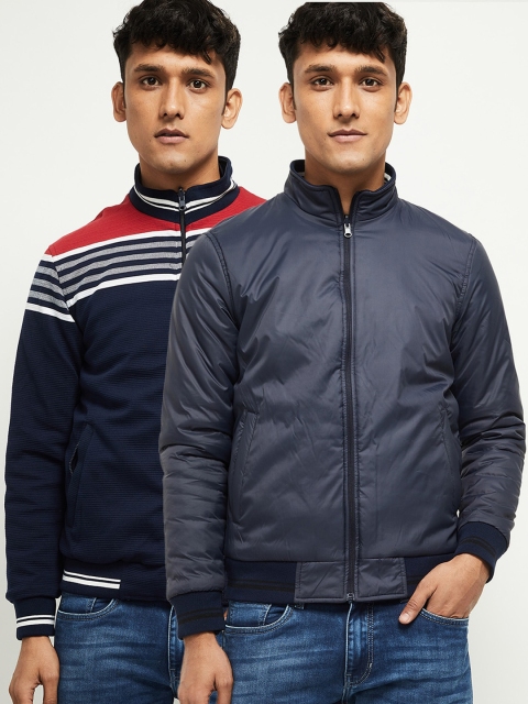 

max Men Navy Blue Bomber Jacket