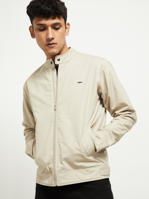 

max Men Beige Bomber Jacket