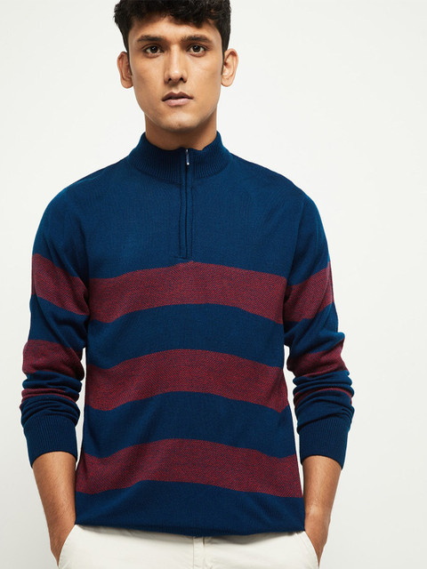

max Men Blue & Red Striped Pullover