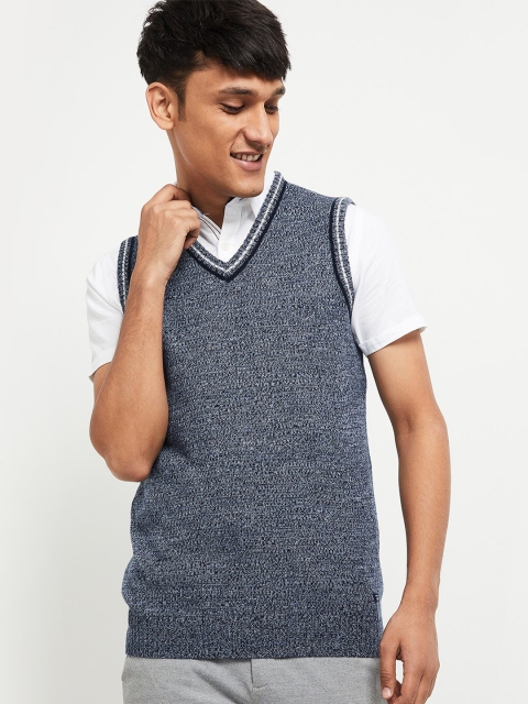 

max Men Navy Blue Acrylic Sweater Vest