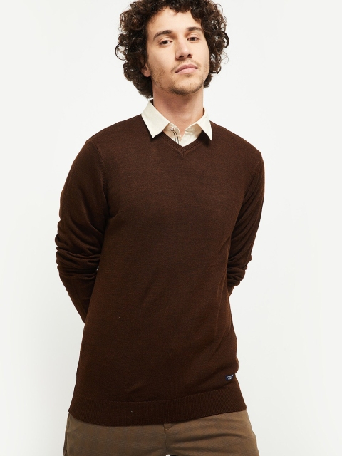 

max Men Brown Acrylic Pullover