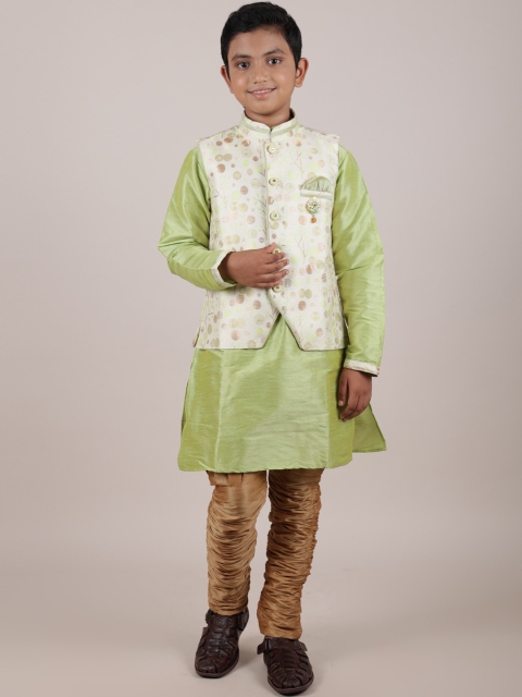 

Pothys Boys Green Floral Jacquard Sherwani Set
