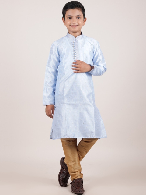 

Pothys Boys Blue & Gold-Toned Woven Design Jacquard Sherwani Set