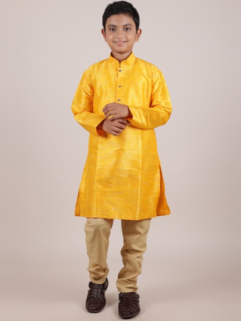 

Pothys Boys Mustard Yellow & Gold Woven Design Kurta with Pyjamas