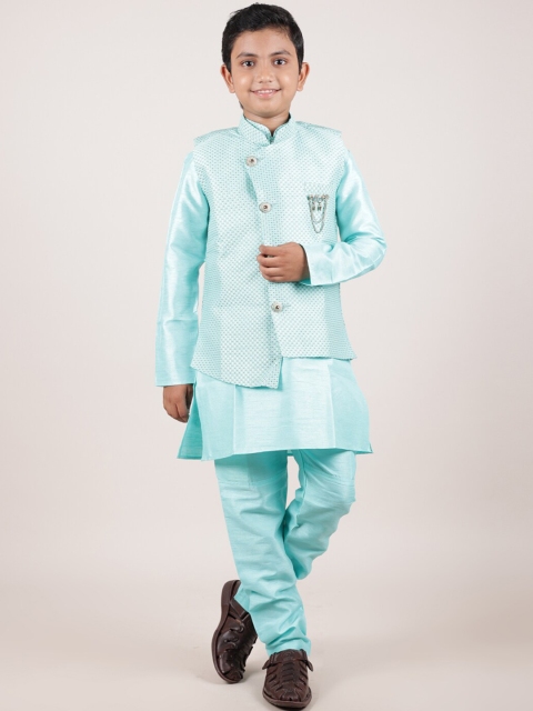

Pothys Boys Blue Solid Jacquard Sherwani Set
